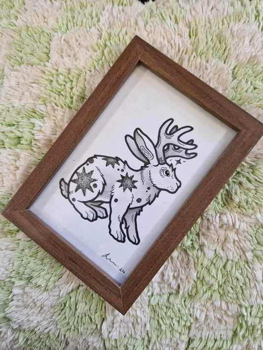 Stargazing Jackalope - Framed Artwork - GingerCnut Tattoo